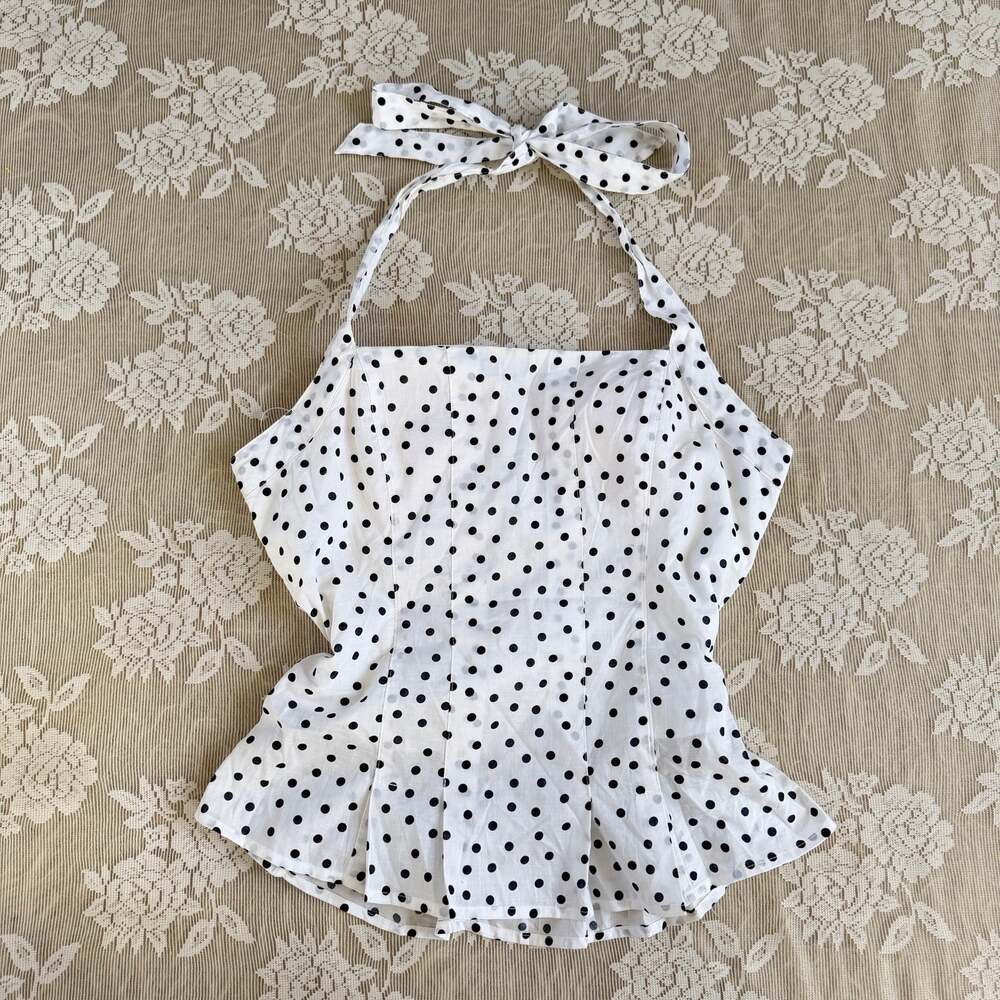 Hollister White Polka Dot Halter Peplum Top Size M NWT